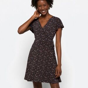 Floral Black Wrap Dress